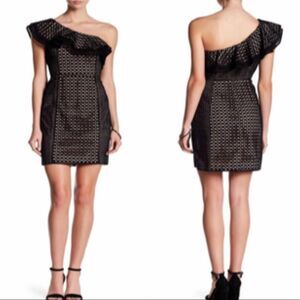 J Crew Collection One Shoulder Ruffle Eyelet Black Dress Size 2